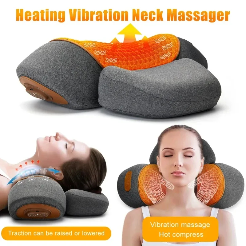 Neck Traction Pillow - Elektrische nekmassageapparaat cervicale kussen warmtecompress nekstretch
